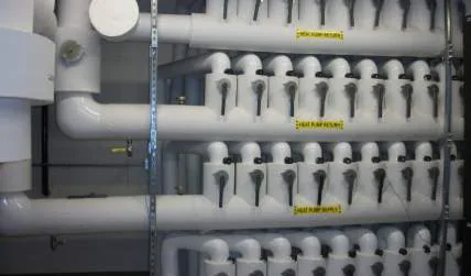 Geothermal loop supply and return manifold with labeled valves
